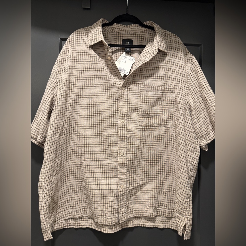 H&M Men's Casual Beige Checkered Shirt